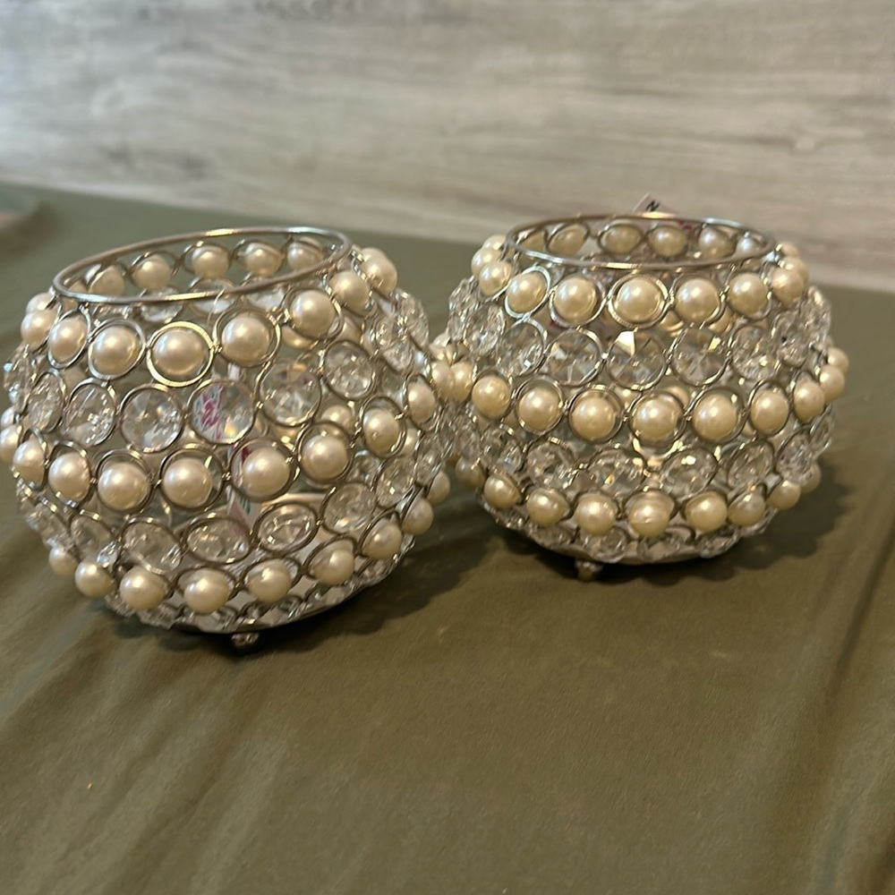 Pearl & Crystal Candle holder Or Make Up Brush Holder